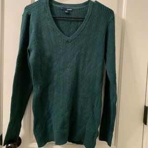 Basic Editions Womens V-Neck Sweater Green Size Large